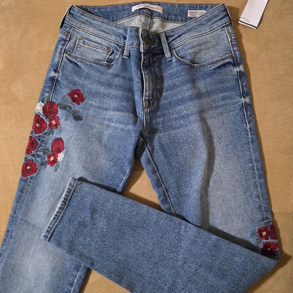 Mavi Adriana Mid Rise Super Skinny Ankle  Floral Embroidered Denim Jeans Sz 27